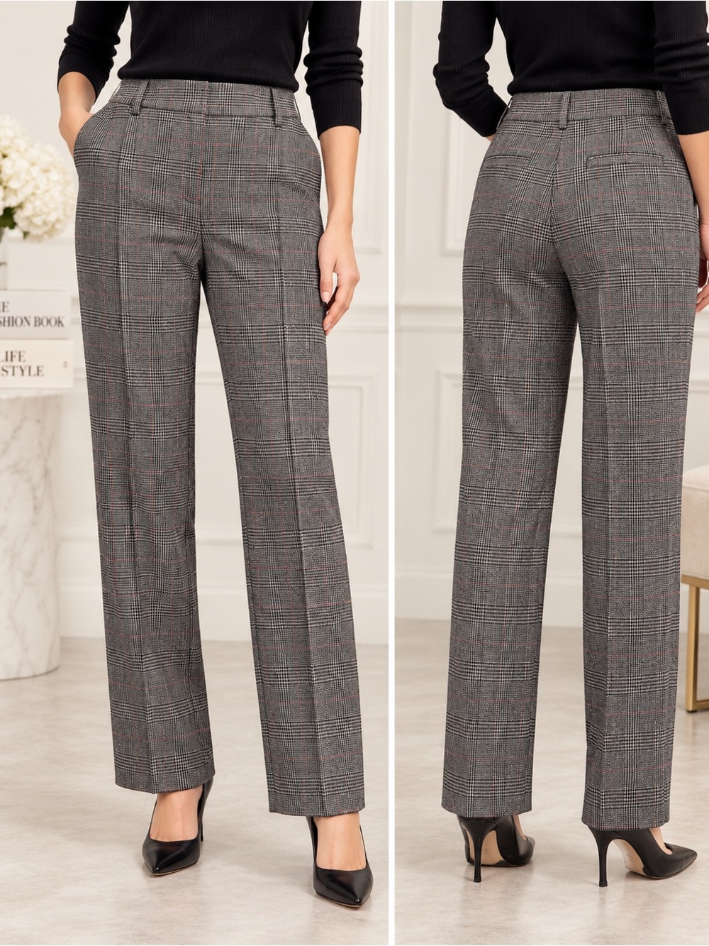 Melanie Lyne Plaid Straight Leg Pants Size 8 NWOT